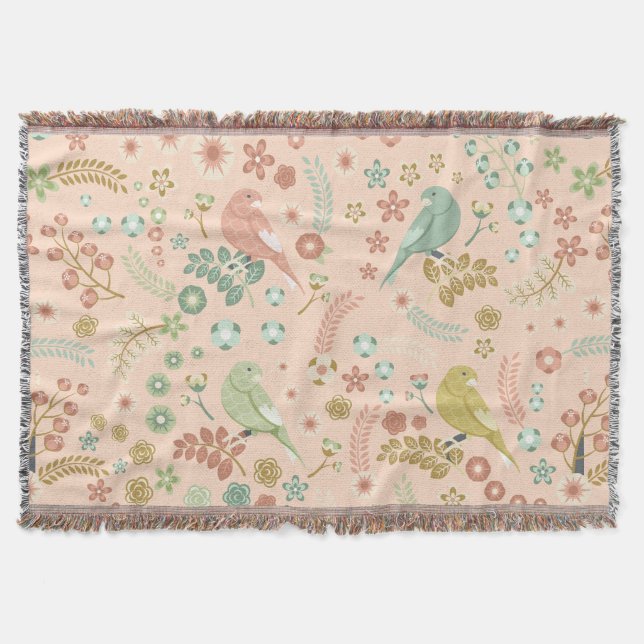 Shabby Birds & Grenar Pastel Salmon Filt (Framsidan)