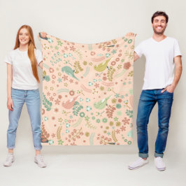 Shabby Birds & Grenar Pastel Salmon Fleecefilt
