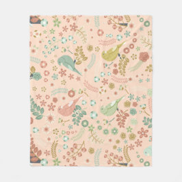 Shabby Birds & Grenar Pastel Salmon Fleecefilt