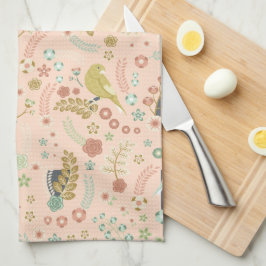 Shabby Birds & Grenar Pastel Salmon Kökshandduk