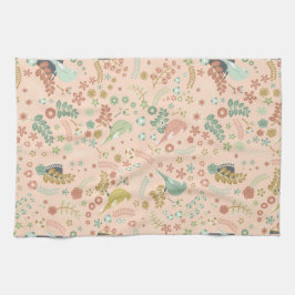 Shabby Birds & Grenar Pastel Salmon Kökshandduk