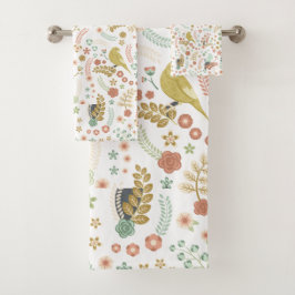 Shabby Birds & Grenar White Bath Towel Set