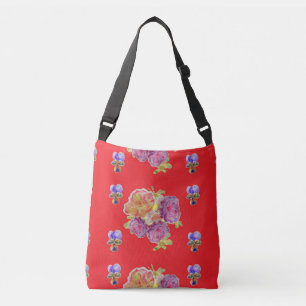 Shabby blommigt Röd ros ro Crossbody Bag Mönster Axelväska