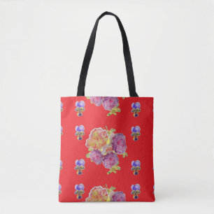 Shabby blommigt Röd ros ro Shopping bag Mönster Tygkasse