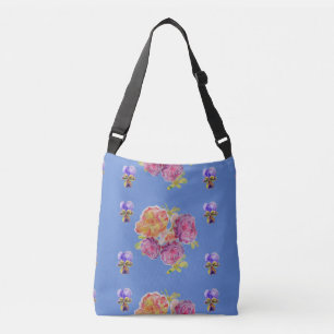 Shabby blommigt Rosa ros ro Crossbody Bag Blue Axelväska