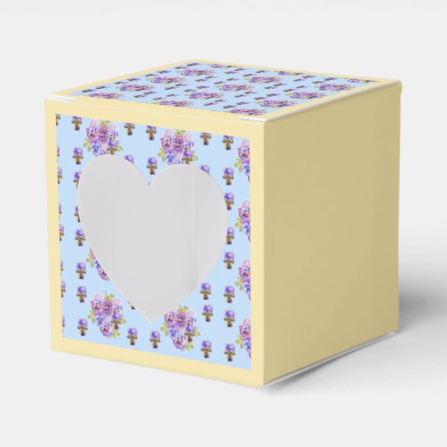 Shabby Blue Pansy Blommigt Tea Party Cake Favoritb Presentaskar (Framsidan Sidan)