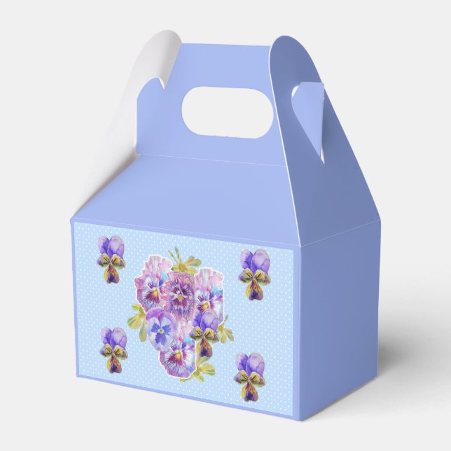 Shabby Blue Pansy Blommigt Tea Party Cake Favoritb Presentaskar (Framsidan Sidan)