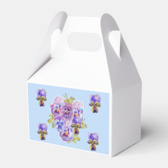 Shabby Blue Pansy Blommigt Tea Party Cake Favoritb Presentaskar (Framsidan Sidan)