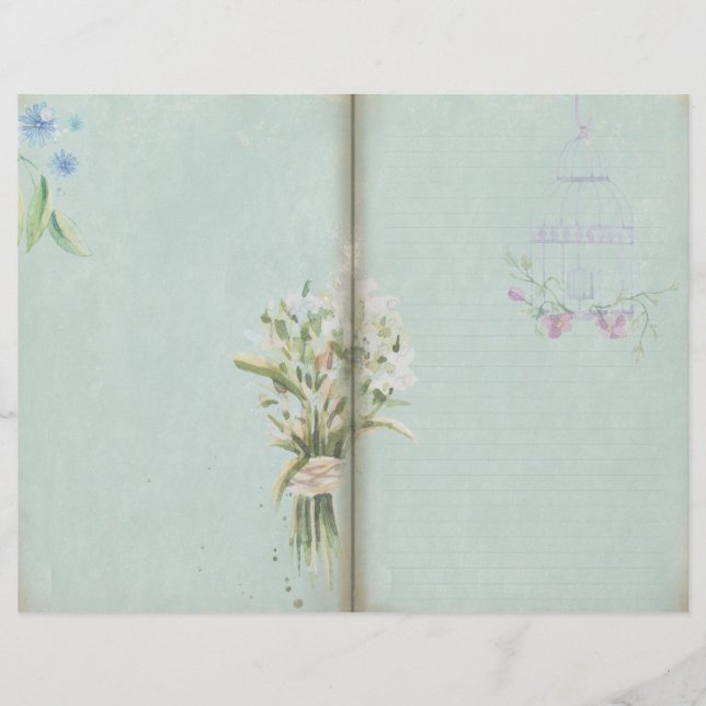 Shabby Blue Vintage Blommigt Journal Page (Framsida)