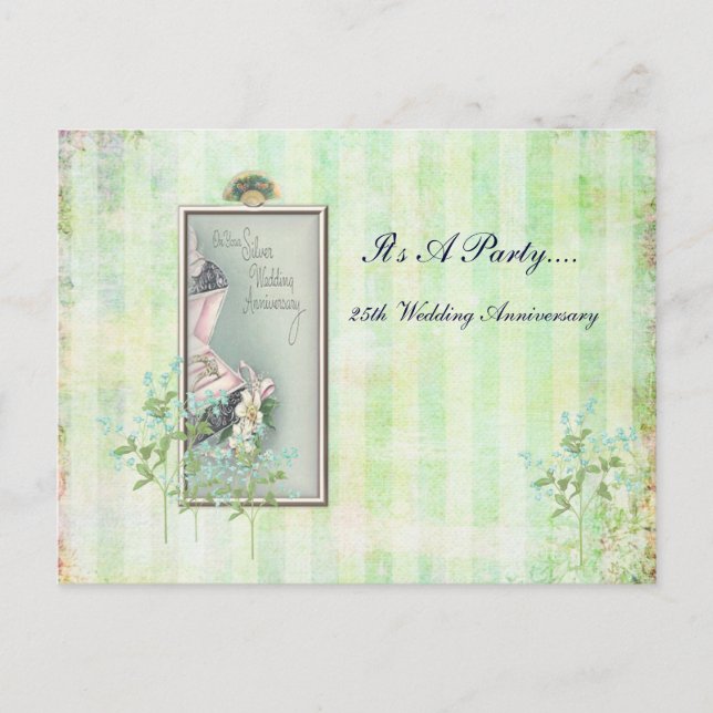 Shabby chic 25-års bröllopsinbjudan inbjudan vykort (Framsida)
