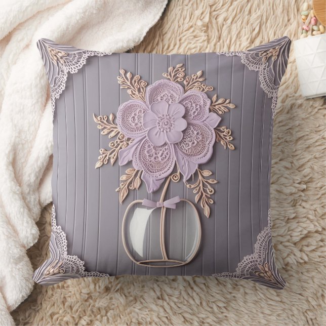 Shabby Chic 3D Spetsblomma Kastkudde  Kudde (Filt)