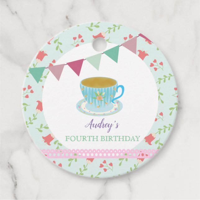 Shabby chic Aeftermiddag Tea Party Birthday Cute Gåvor Etiketter (Framsida)