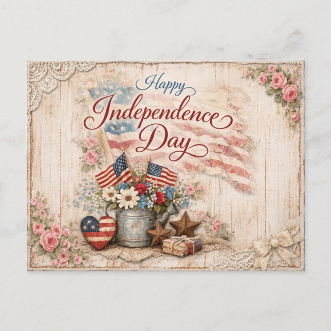 Shabby Chic Americana Independence Day Helg Vykort (Framsida)