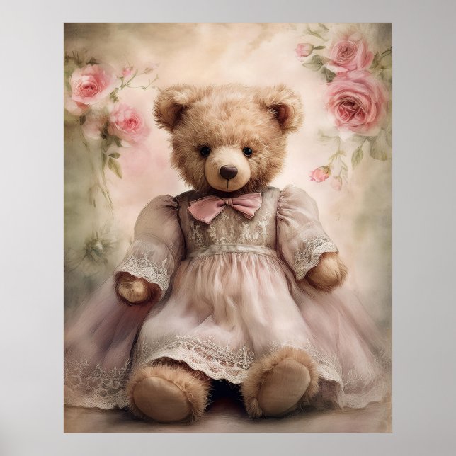 Shabby Chic Antik Teddy Flicka Poster (Framsidan)