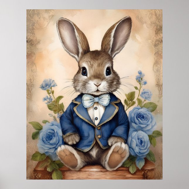 Shabby chic Antique Rabbit Boy Poster (Framsidan)