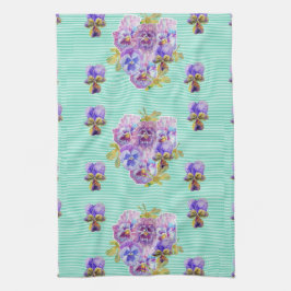 Shabby chic Aqua Pansy Blommigt Kitchen Tea Towel Kökshandduk