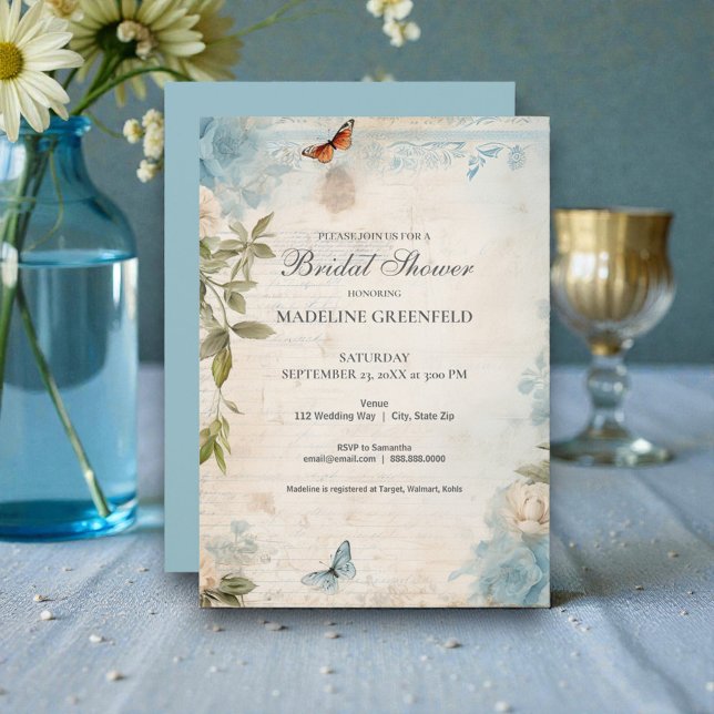 Shabby Chic Baby Blue Floral Bridal Shower Inbjudningar (Skapare uppladdad)