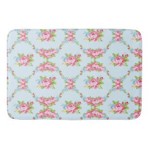 Shabby chic,baby blue,röd ros,victorian,blommigt, badrumsmatta