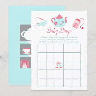 Shabby-Chic Baby Shower Tea Party Bingo Inbjudningar
