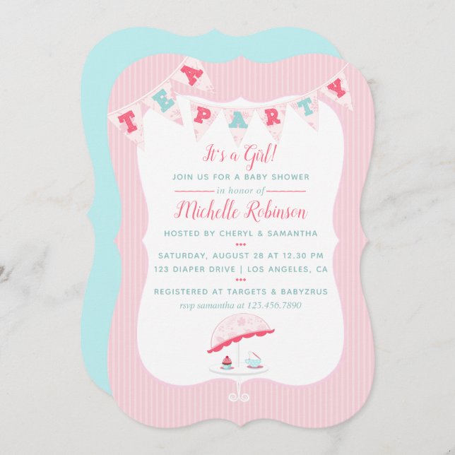 Shabby-Chic Baby Shower Tea Party-inbjudan Inbjudningar (Fram/baksida)