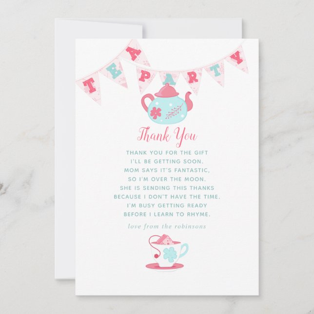 Shabby-Chic Baby Shower Tekalasparty Tack Kort (Framsida)