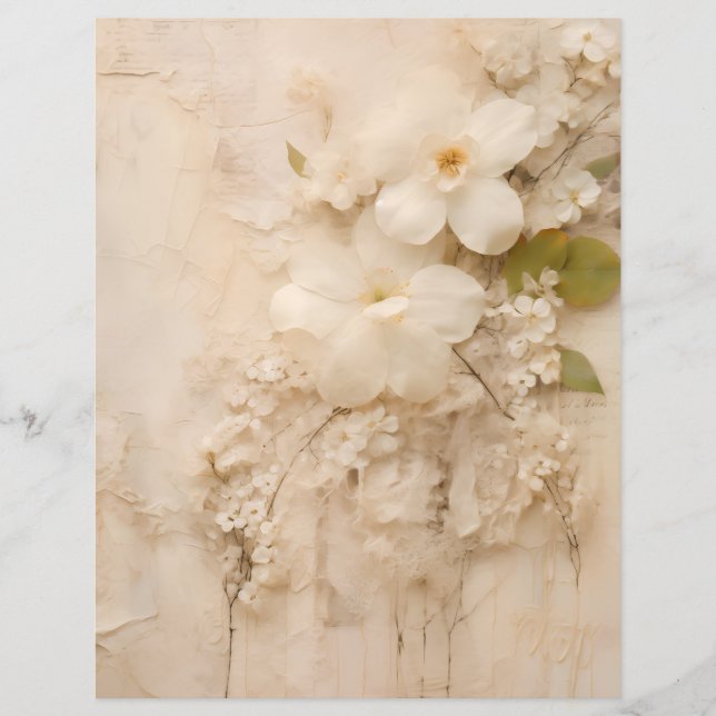 Shabby Chic Beige Spetsblommor Scrapbookpapper (Framsida)