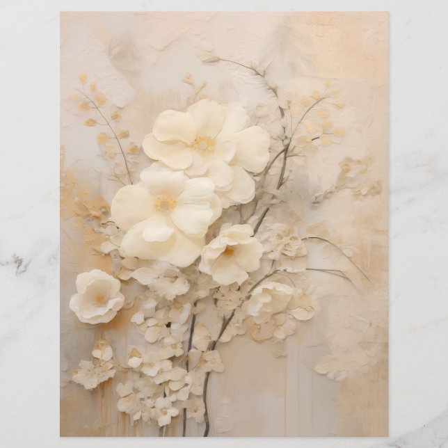 Shabby Chic Beige Spetsrosor Scrapbookpapper (Framsida)