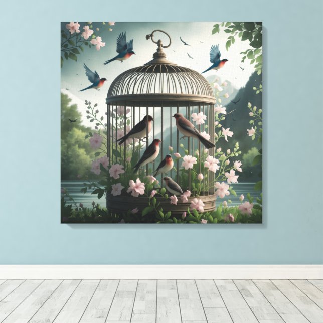 Shabby chic Birdcage Canvas Art (Insitu (trägolv))