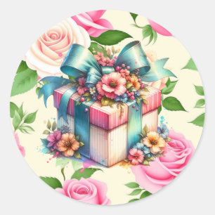 Shabby chic Birthday Gift Watercolor Runt Klistermärke
