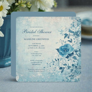 Shabby Chic Blå Blommig Bröllopsdusch Inbjudningar