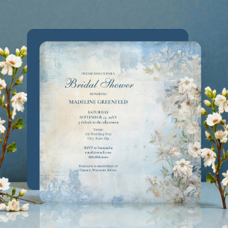 Shabby Chic Blå Blommig Bröllopsfest Inbjudningar