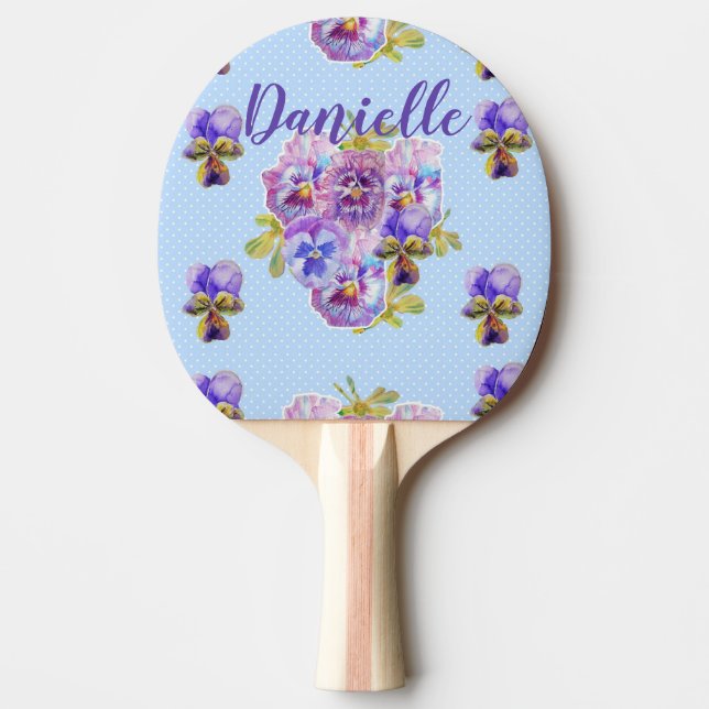 Shabby Chic Blå Blommor Blommig Ping Pong Paddle Pingisracket (Framsidan)