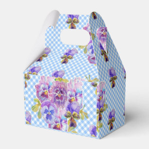 Shabby Chic Blå Gingham Pensé Bröllopsblomma Tårta Presentaskar