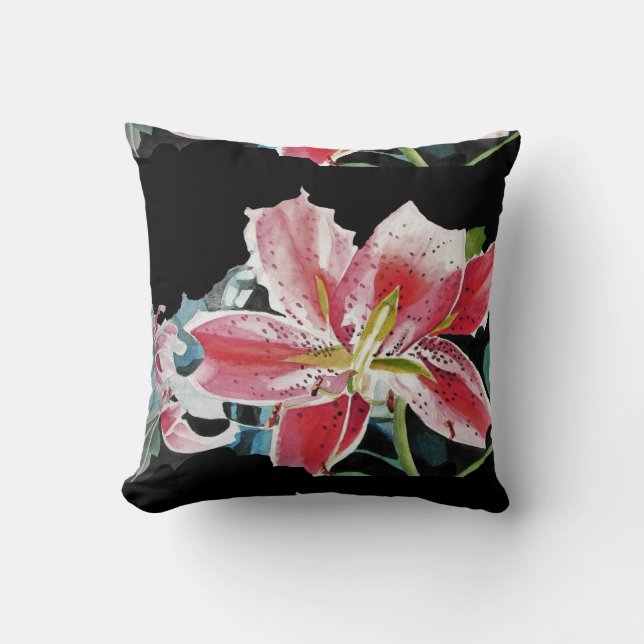Shabby chic Black Lily Blommigt Flowers Cushion Kudde (Framsida)