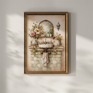 Shabby Chic Blommig Badrum Poster