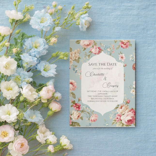 Shabby Chic blommig bröllop Save the Date Meddelande Vykort (Skapare uppladdad)
