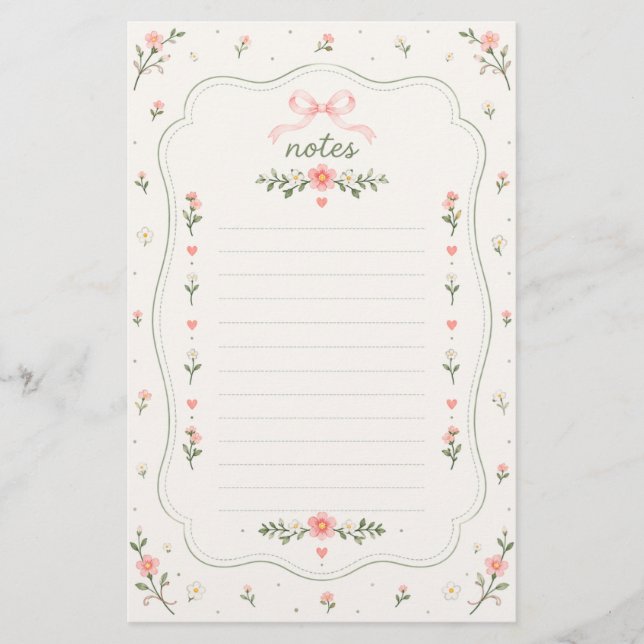 Shabby Chic Blommig Coquette Pappersvar Linjerat P Brevpapper (Framsida)