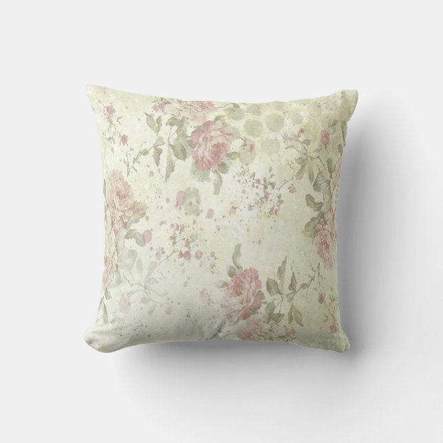 Shabby Chic Blommig Kudde (Framsida)