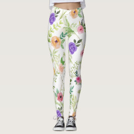 Shabby Chic Blommig Rosa Gul Röd Lila Blommor Leggings