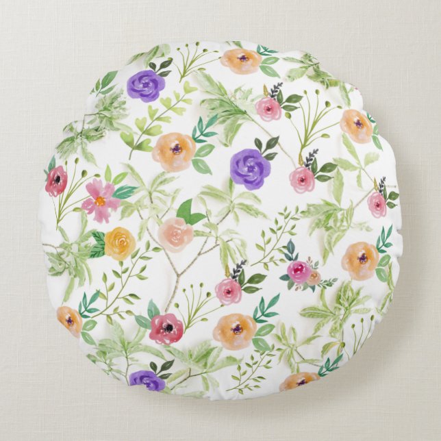 Shabby Chic Blommig Rund Kudde (Framsidan)