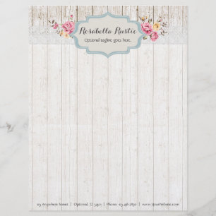 Shabby Chic Blommig Rustik Trä & Antik Spets Brevhuvud