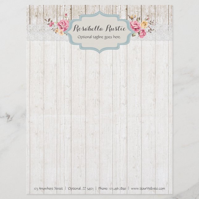 Shabby Chic Blommig Rustik Trä & Antik Spets Brevhuvud (Framsida)