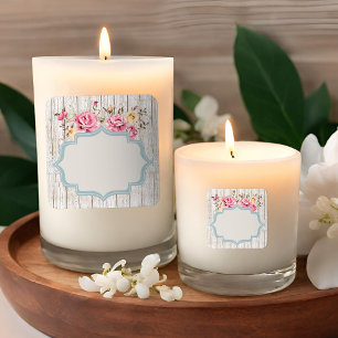 Shabby Chic Blommig Rustik Trä & Antik Spets Fyrkantigt Klistermärke
