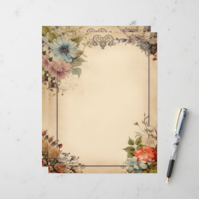 Shabby Chic Blommig Skrot Journal Brevpapper (Fram/Back In Situ)
