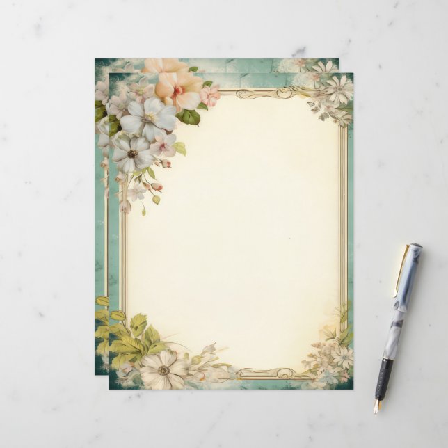 Shabby Chic Blommig Skrot Journal Brevpapper (Fram/Back In Situ)