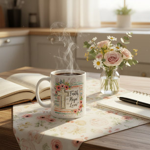 Shabby Chic blommig Tro Hopp Kärlek Kaffemugg