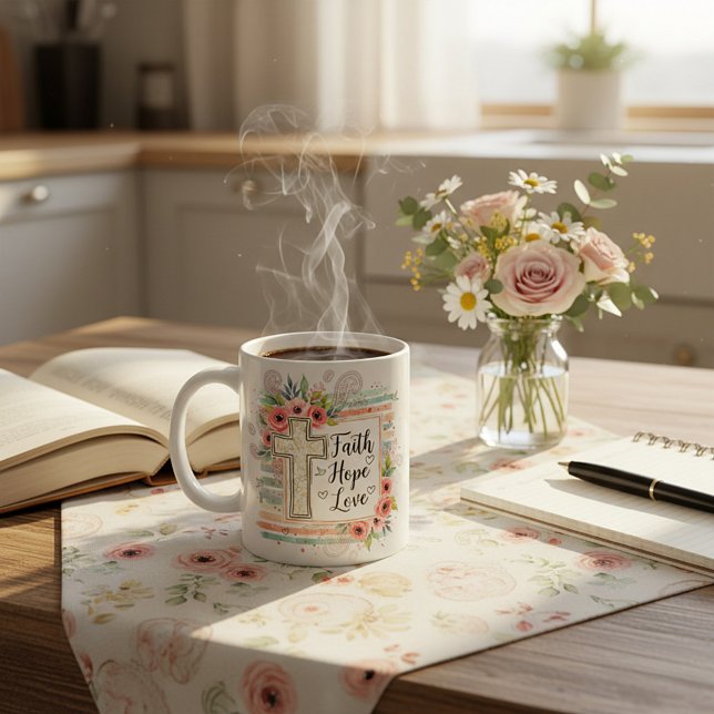 Shabby Chic blommig Tro Hopp Kärlek Kaffemugg (Skapare uppladdad)
