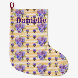 Shabby chic Blommigt Aqua Rand, julklapp Stor Julstrumpa