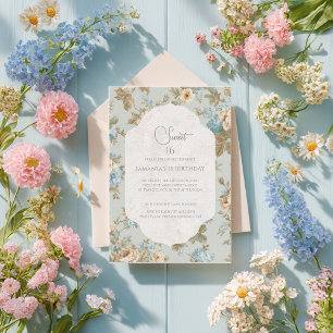 Shabby chic blommigt Birthday Inbjudningar