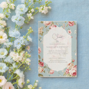 Shabby chic blommigt Birthday Inbjudningar